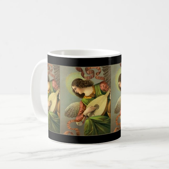 Engel mit Mandoline malend Kaffeetasse (Vorderseite Links)