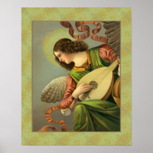 Engel mit Mandoline malend Poster