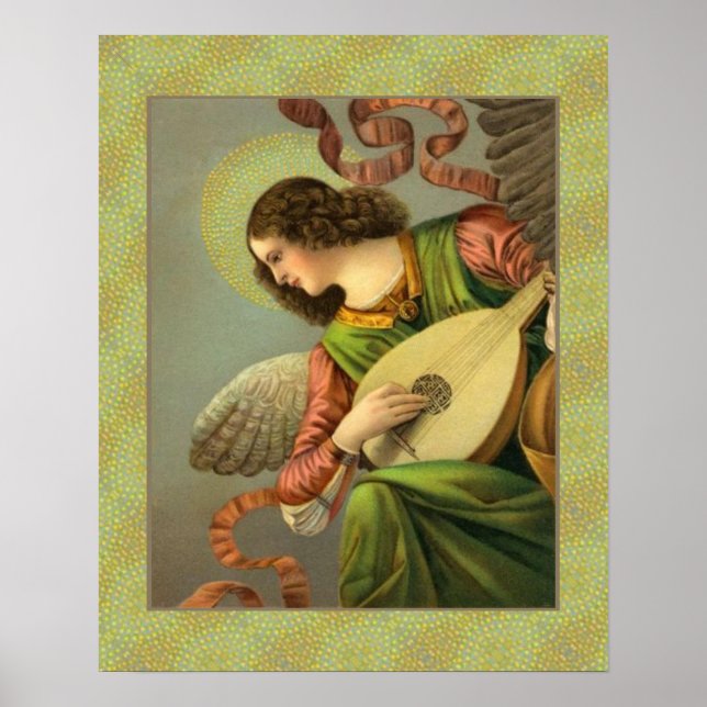 Engel mit Mandoline malend Poster (Vorne)