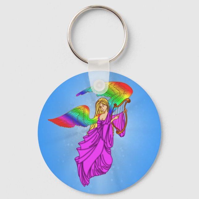 Engel mit Regenbogenwingen Schlüsselanhänger (Vorderseite)