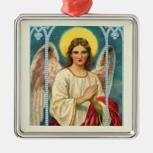 Engel mit rosa Band Triptychon Ornament Aus Metall (Vorne)
