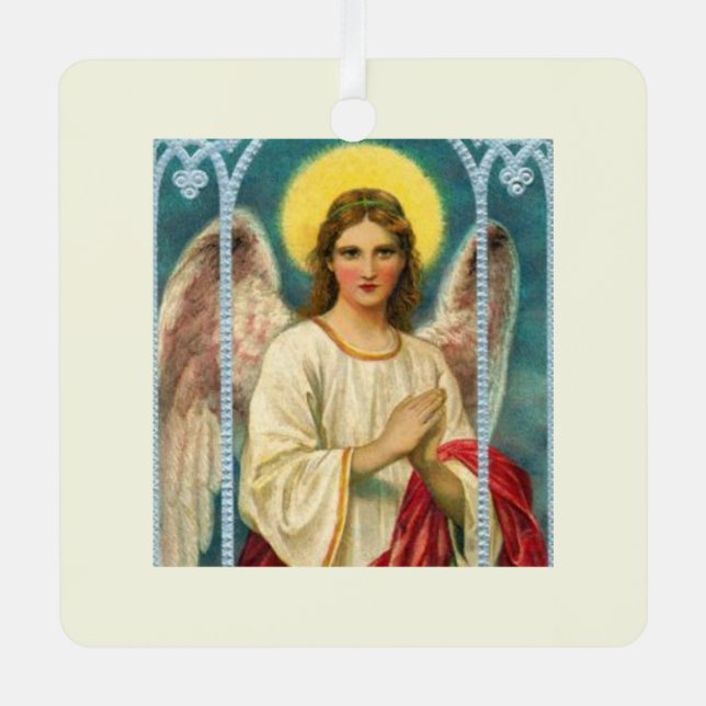 Engel mit rosa Band Triptychon Ornament Aus Metall (Vorderseite)