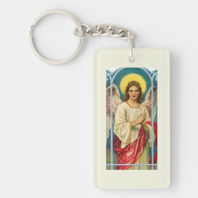 Engel mit rosa Band Triptychon Schlüsselanhänger (Vorderseite)