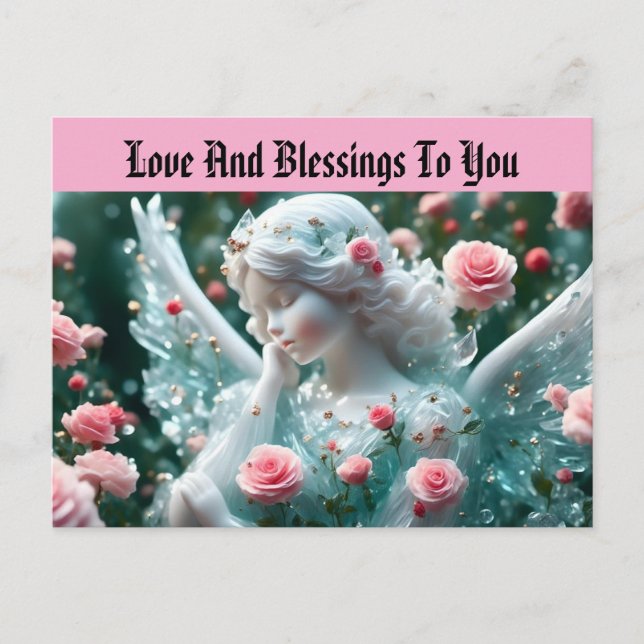 Engel mit Rose Urlaubspostkarte Feiertagspostkarte (Vorderseite)