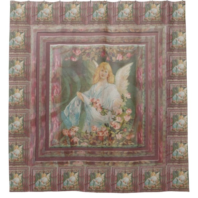 Engel mit Rosen-Duschvorhang Duschvorhang (Vorderseite)