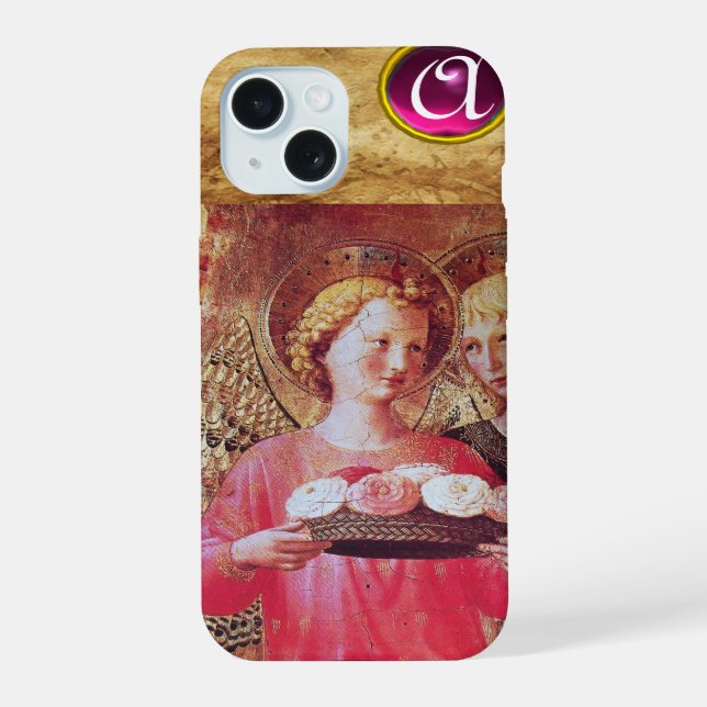ENGEL MIT ROSEN MONOGRAMM iPhone 15 HÜLLE (Rückseite)