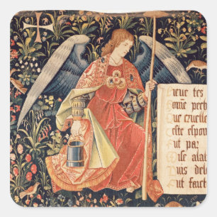 Engel mit Schwamm an einem Quadratischer Aufkleber