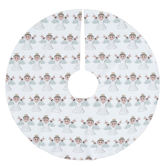 Engel mit starker Musik Polyester Weihnachtsbaumdecke (Vorderseite)