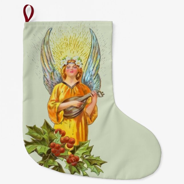 Engel mit Stechpalme und Mandoline  Großer Weihnachtsstrumpf (Vorderseite)