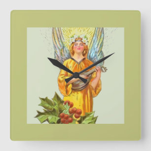 Engel mit Stechpalme und Mandoline Quadratische Wanduhr