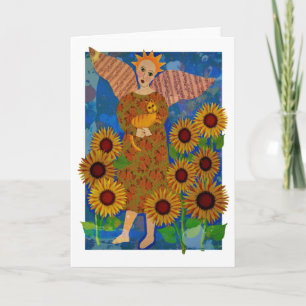 Engel mit Tabby Cat und Sonnenblumen
