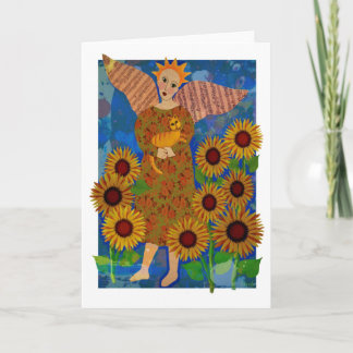 Engel mit Tabby Cat und Sonnenblumen