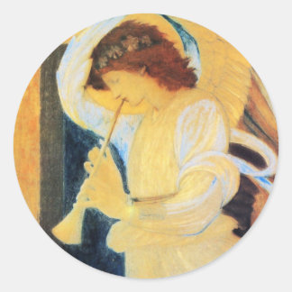 Engel mit Trompete, Burne-Jones Fine Art Runder Aufkleber