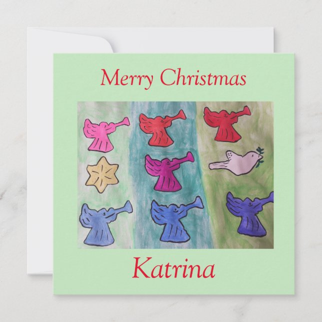 Engel mit Trumpets flache Weihnachtskarte Karte (Vorderseite)