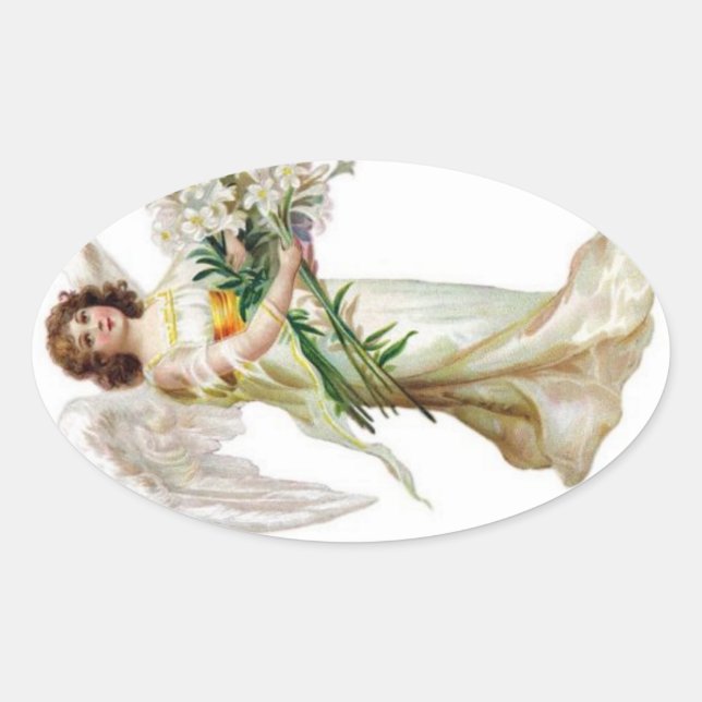 Engel mit weißen Lilien Ovaler Aufkleber (Vorderseite)