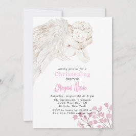 Engel mit Wings Pink Blumentaufen Einladung