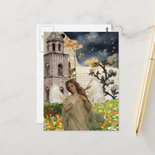Engel-Mixed-Media-Collage Postkarte