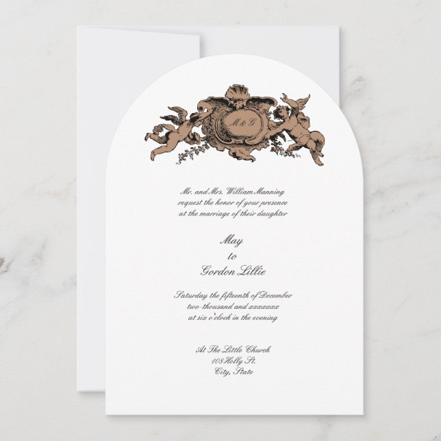 Engel oder Putten Barock Rokoko Kartusche Hochzeit Einladung (Vorderseite)