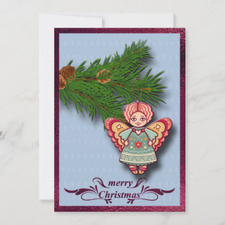 Engel-Ornament auf Tannen-Zweig Flache Weihnachtsk Ankündigung