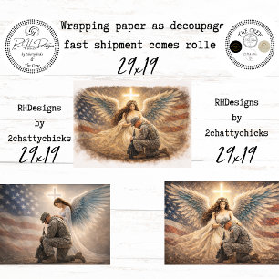 Engel Patriotisch Mit Kniendem Soldaten Dekoupage Geschenkpapier Set