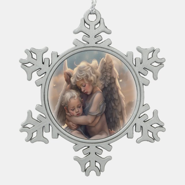Engel Schneeflocken Zinn-Ornament (Vorderseite)