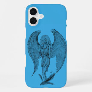 Engel Schwarz-Blau-Design iPhone 16 Plus Hülle