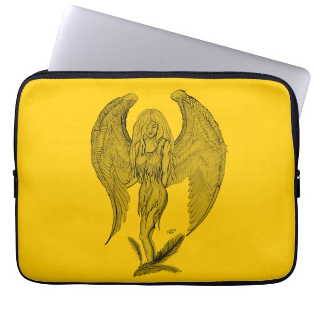Engel - Schwarz-Gelb-Design Laptopschutzhülle (Vorderseite)