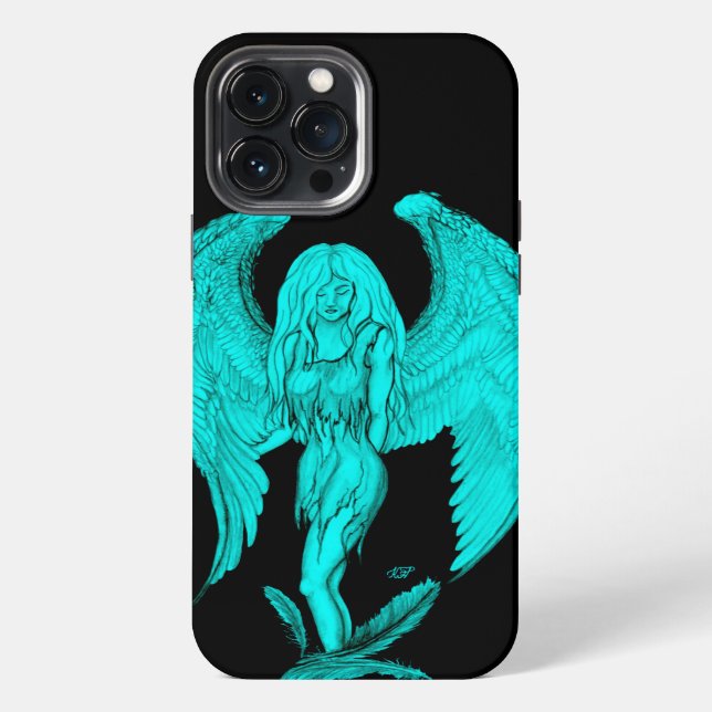 Engel, Schwarz- und Grün-Design iPhone Hülle (Rückseite)