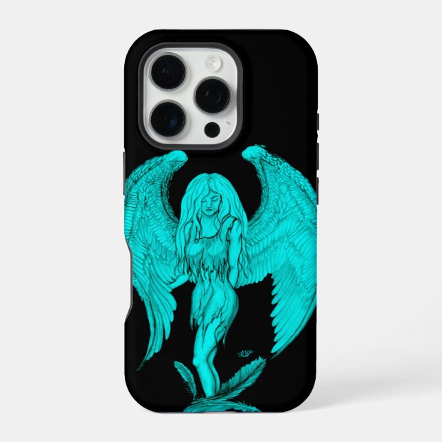 Engel, Schwarz- und Grün-Design iPhone Hülle (Rückseite)