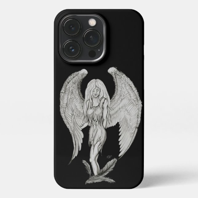 Engel - Schwarz-Weiß-Design iPhone Hülle (Rückseite)