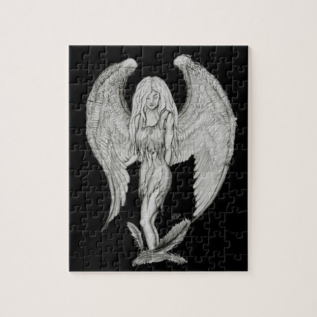 Engel Schwarz-Weiß-Design Puzzle (Vertikal)