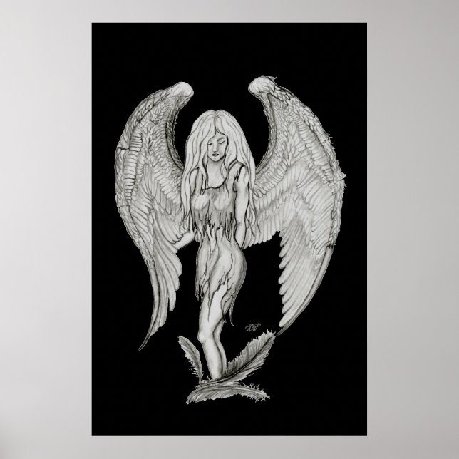 Engel - Schwarzweiß-Design Poster (Vorne)