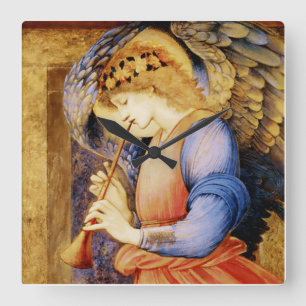 „Engel spielt Flageolett“ von Edward Burne Jones Quadratische Wanduhr