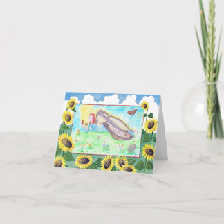 Engel spielt mit Monarchen-Schmetterlingen. Karte