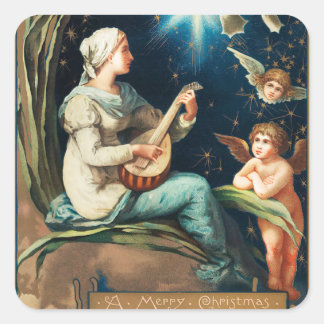Engel, Sterne, Frauen, der Mond Weihnachten Religi Quadratischer Aufkleber