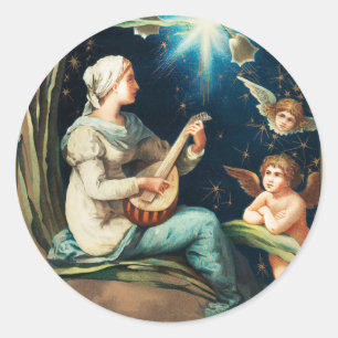 Engel, Sterne, Frauen, der Mond Weihnachten Religi Runder Aufkleber