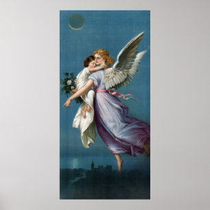 Engel u. Kind im Himmels-Retro Vintagen Plakat