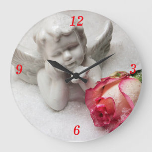 Engel u. Rosenknospe-Uhr Große Wanduhr