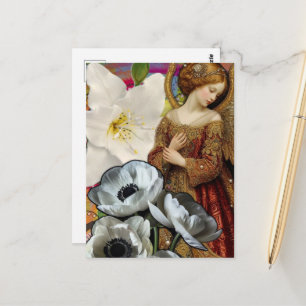 Engel- und Blumen-Collage Postkarte