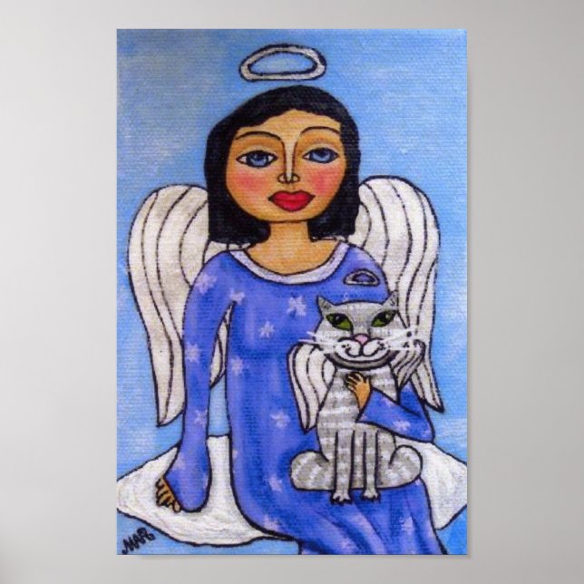 Engel und Katze auf einer Wolke Poster (Vorne)