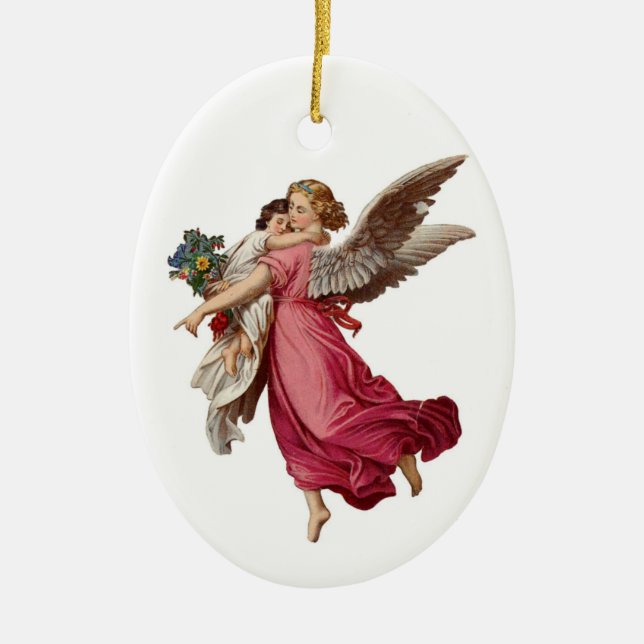 Engel und Kind Keramikornament (Vorne)