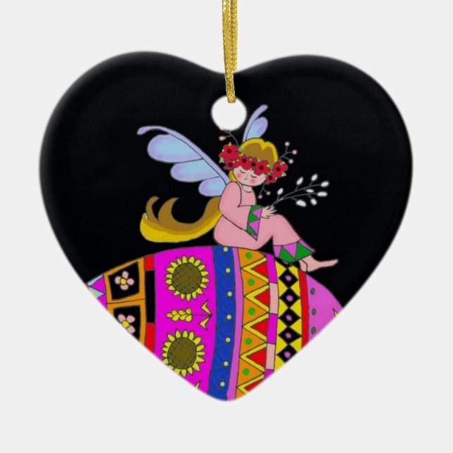 Engel und Pysanka Keramikornament (Vorne)