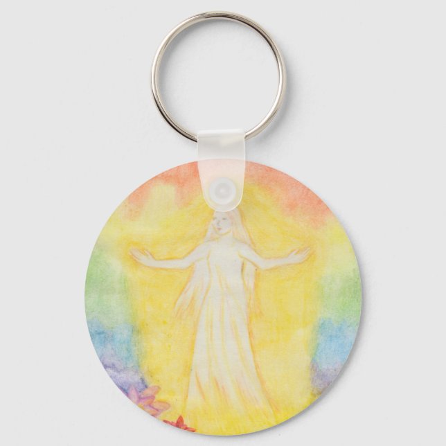 Engel und Regenbogen, Aquarellmalerei Schlüsselanhänger (Vorderseite)