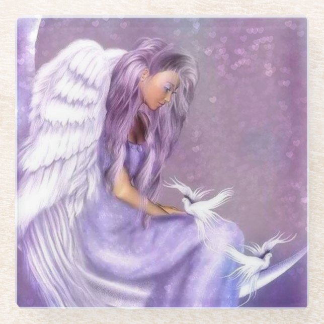 Engel und Tauben Glasuntersetzer (Vorderseite)