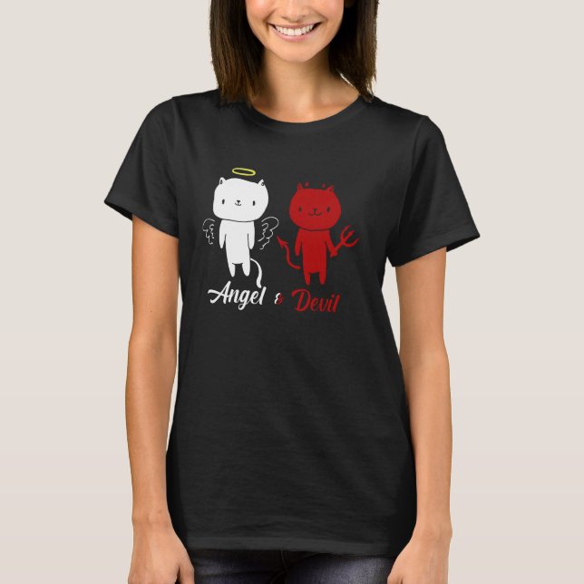 Engel und Teufel Katzen-Design T-Shirt (Vorderseite)