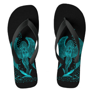 Engel verloren in Liebe, Schwarz und Grün Design Flip Flops