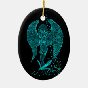 Engel verloren in Liebe, Schwarz und Grün Design Keramik Ornament