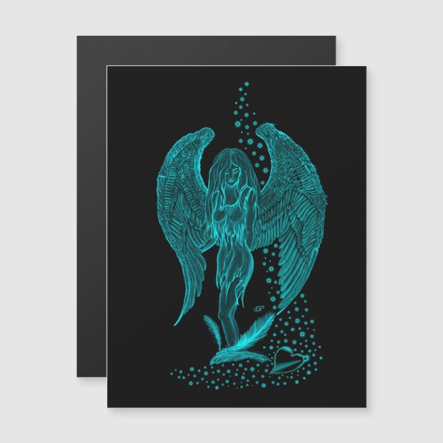 Engel verloren in Liebe, Schwarz und Grün Design Magneteinladung (Vorne/Hinten)