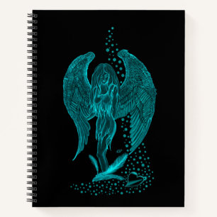 Engel verloren in Liebe, Schwarz und Grün Design Notizbuch