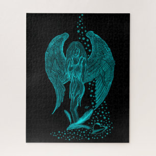 Engel verloren in Liebe, Schwarz und Grün Design Puzzle